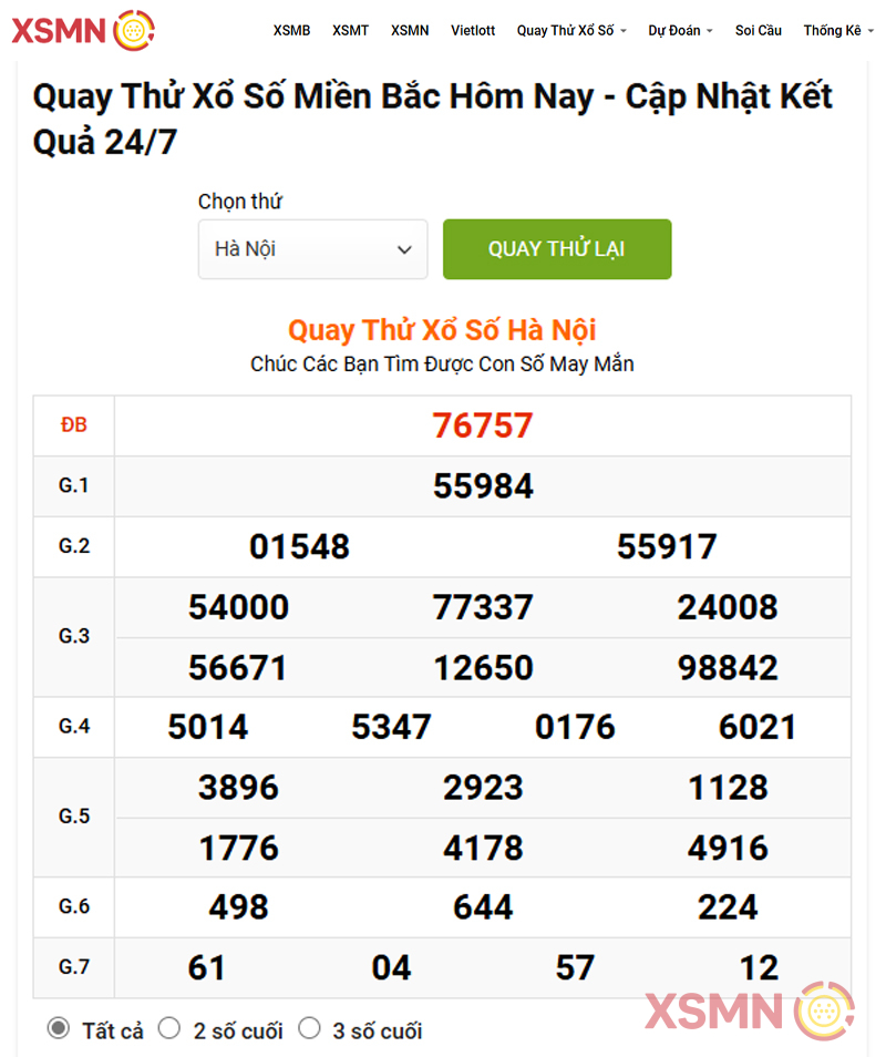 Bảng Quay thử Xổ Số miền Bắc ngày 12/12/2024 tại Website XSMN