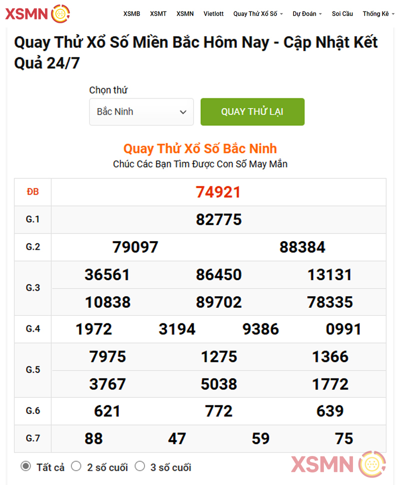 Bảng Quay thử Xổ Số miền Bắc ngày 18/12/2024 tại Website XSMN