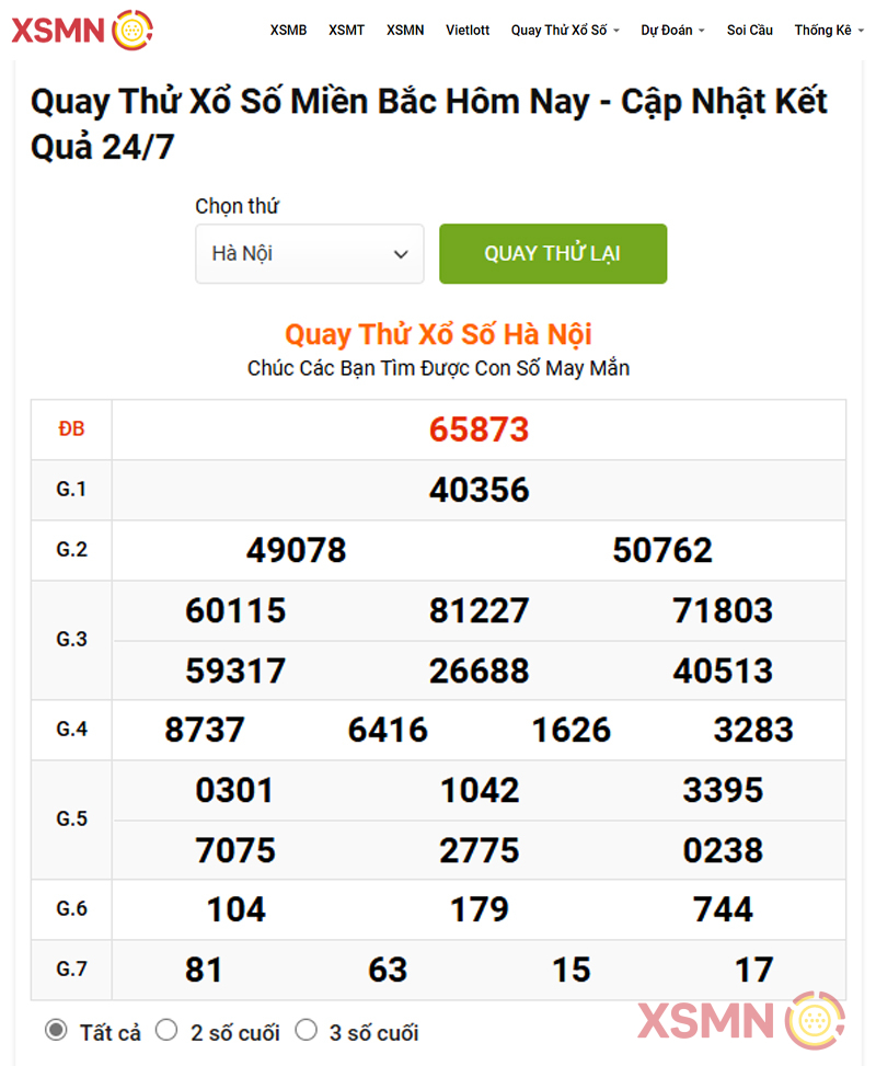 Bảng Quay thử Xổ Số miền Bắc ngày 21/11/2024 tại Website XSMN