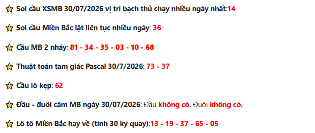 Soi cầu XSMB 30-7-2026: Dự đoán số đẹp miền Bắc hôm nay 3 Cầu tam giác Pascal - Soi cầu XSMB 30-7-2026