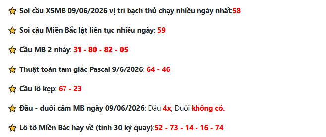 Soi cầu XSMB 9-6-2026: Dự đoán Xổ Số miền Bắc chính xác 2 Soi cầu XSMB 9-6-2026 có độ chính xác cao