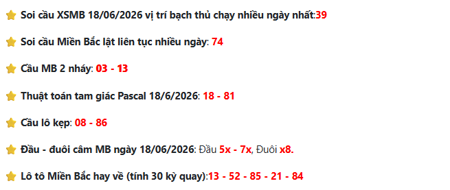 Soi cầu XSMB 18-6-2026: Đoán số đẹp xổ số miền Bắc hôm nay 2 Soi cầu XSMB chuẩn xác ngày 18-6-2026 (Thứ 5)