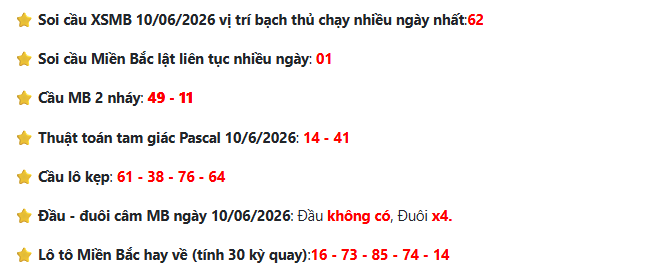 Soi cầu XSMB ngày 10-6-2026 hôm nay theo RBK