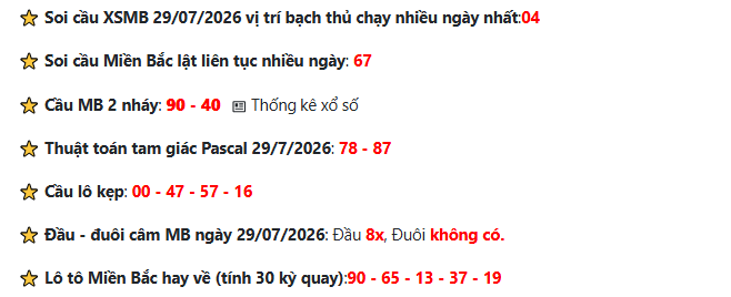 Soi cầu XSMB 29-7-2026: Chốt bộ số đẹp nhất hôm nay 2 Soi cầu lô đề miền Bắc - Soi cầu XSMB 29-7-2026 cực chuẩn xác