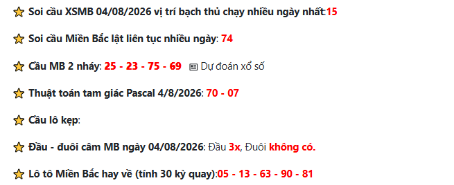 Soi cầu XSMB 04-08-2026: Dự đoán cầu lô miền Bắc cực VIP 2 Tổng hợp soi cầu XSMB 04-08-2026 miễn phí